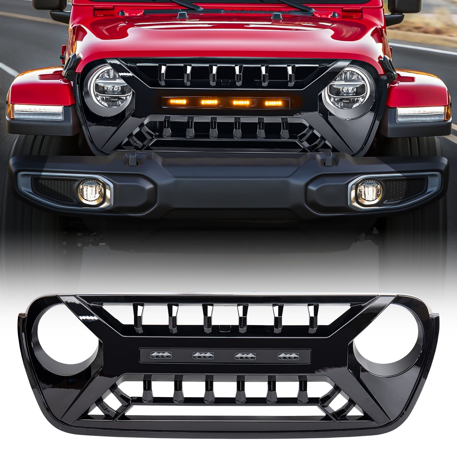 American Modified Amjpca00128 Armor Grille With LED Amber Lights - Glossy Black product image
