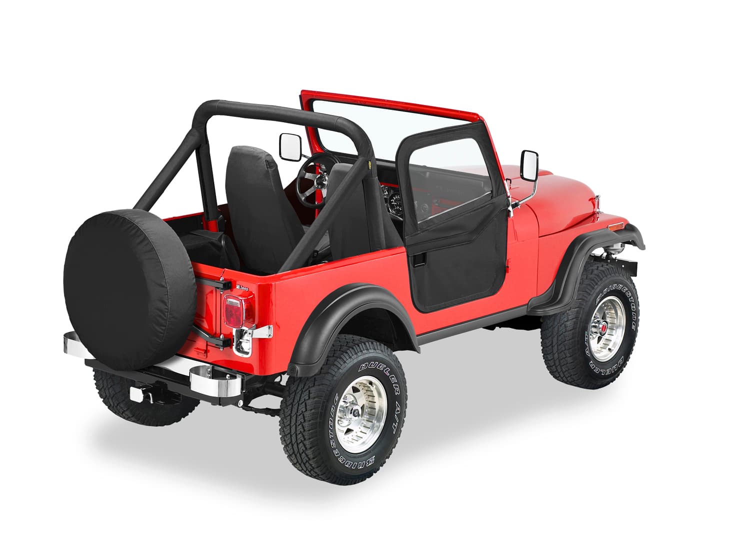 Bestop Black Crush Doors, Fabric 2-piece Full Fabric Door Set Jeep 76-86 CJ7; Fit Supertop 51598, 51599, 54599; Sunrider 51698; door strikers incl.