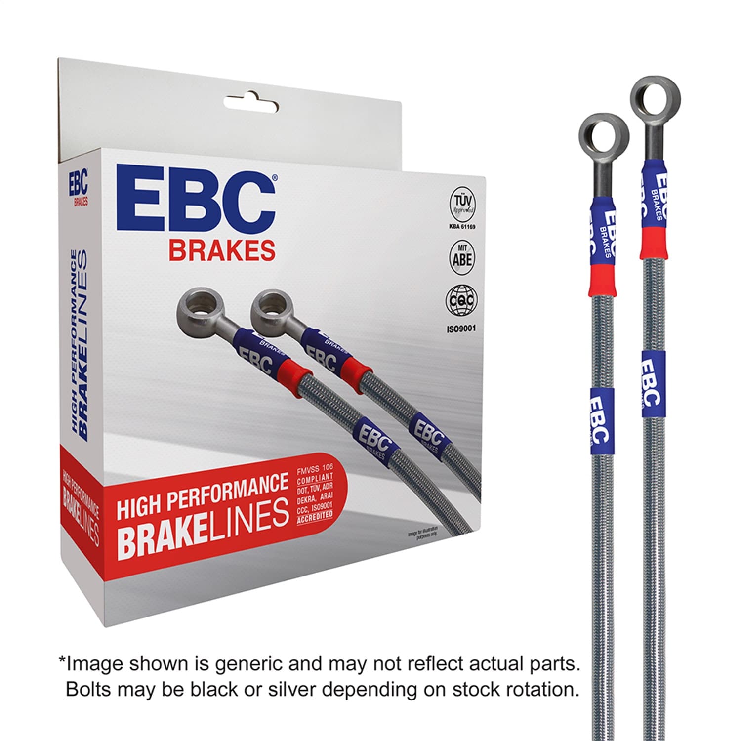 EBC Brakes EBC Stainless Braided Brake Lines; Front and Rear; FMSI Pad No. D203; Vented Front; 5 Bolt Holes; 298mm Dia.; 95.5mm Center Hole Dia.;