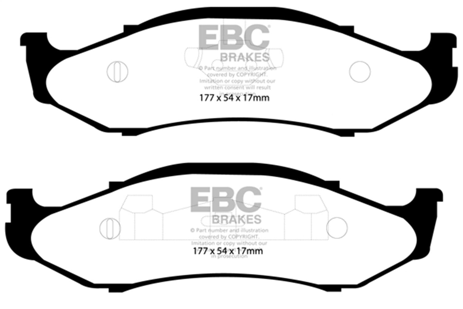 EBC Brakes Yellowstuff Street And Track Brake Pads; FMSI Pad No. D712; Vented; 280mm Dia.; 78mm Height; 24mm Thick; 72.1mm Center Hole Dia.; Pad Dimensions: 177 x 54 x 17mm;