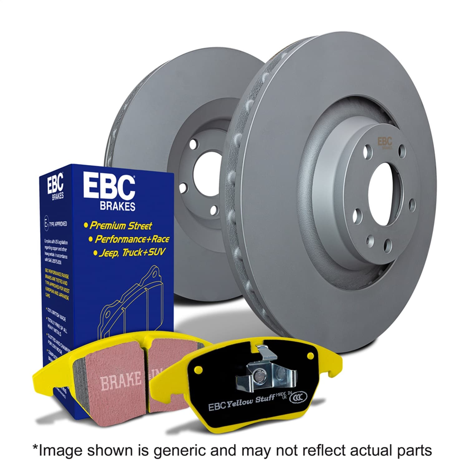 EBC Brakes S13 Kits Yellowstuff and RK Rotors; Front; FMSI Pad No. D1405; Vented; 5 Bolt Holes; 380mm Dia.; 55mm Height; 34mm Thick;
