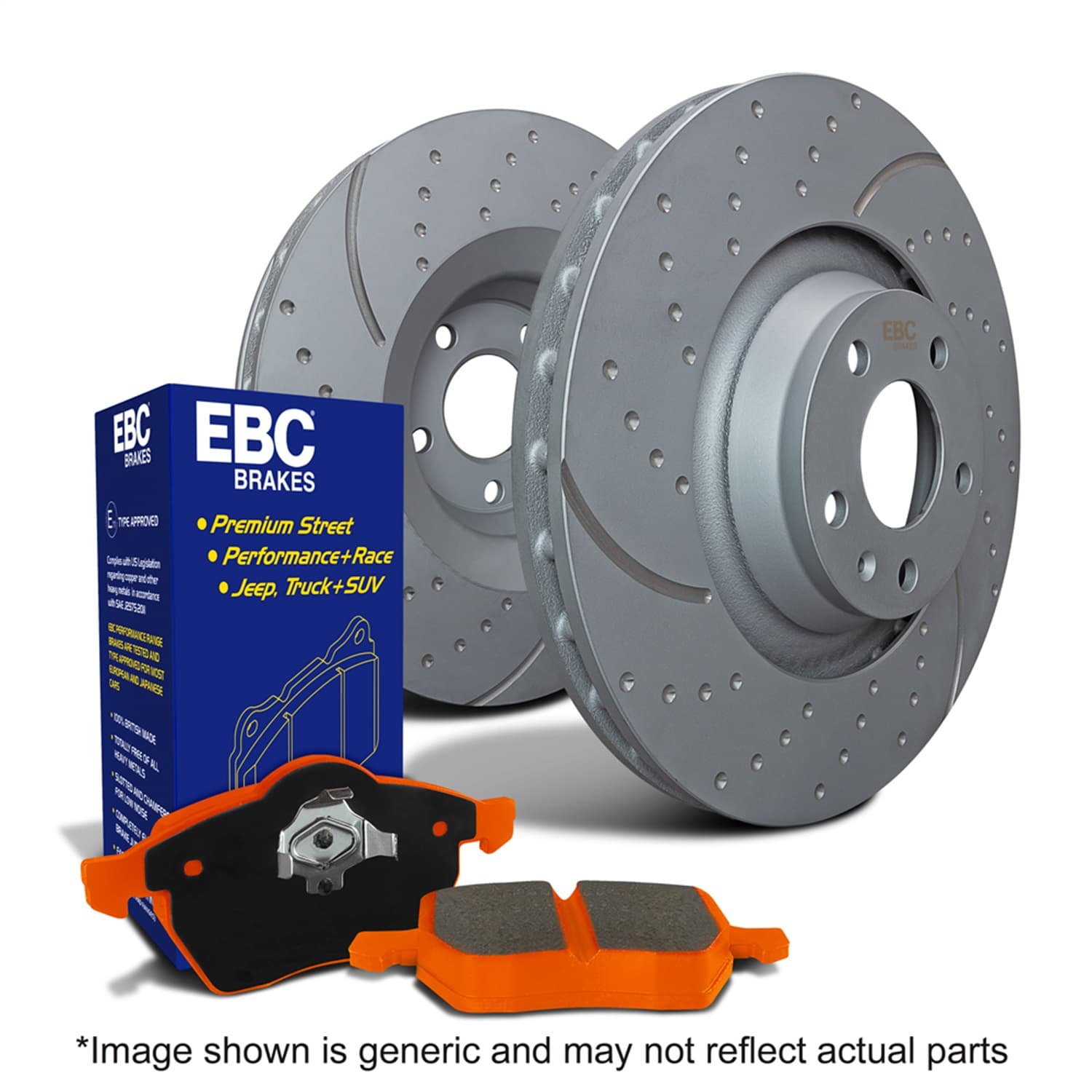 EBC Brakes S8 Kits Orangestuff and GD Rotors; Front; FMSI Pad No. D1405; Vented; 5 Bolt Holes; 380mm Dia.; 55mm Height; 34mm Thick;