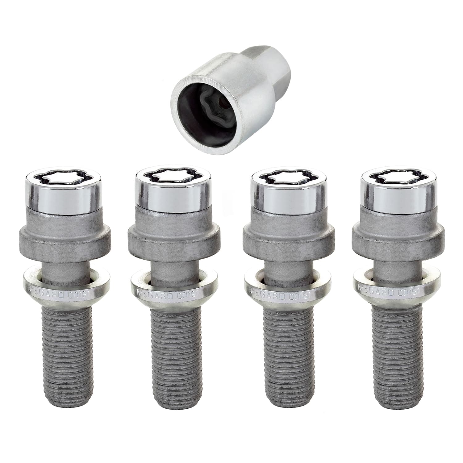 McGard Wheel Lock Set M14x1.5 Bolt Radius Seat 19mm Hex 35.4mm Shank Chrome