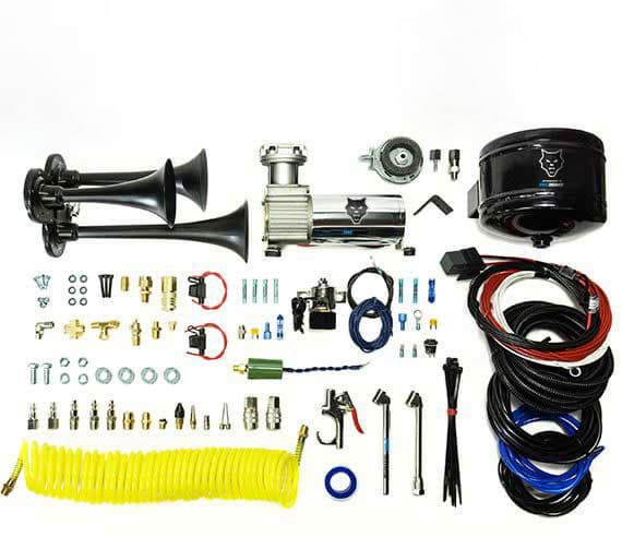Premium Trio Air Horn Kit WAir Horn Kit HP10235 And Onboard Air Kit HP10163Matte Black Pacbrake product image