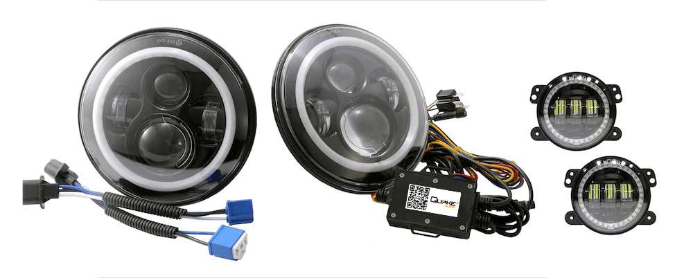Quake LED - Qte781 - 7 Inch 45 Watt Jeep Jk/Cj/Tj High/Low Headlight/30 Watt Fog Light RGB HD Accent Tempest Series For 1975-1983 Jeep Cj5 product image