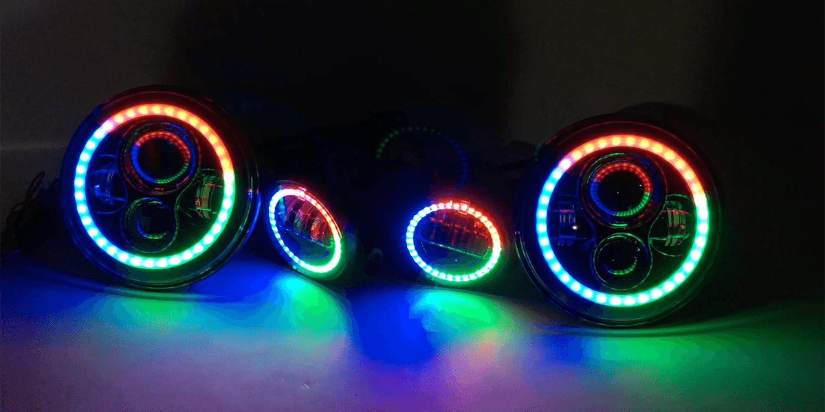 Quake LED - Qte781 - 7 Inch 45 Watt Jeep Jk/Cj/Tj High/Low Headlight/30 Watt Fog Light RGB HD Accent Tempest Series For 1975-1983 Jeep Cj5 product image