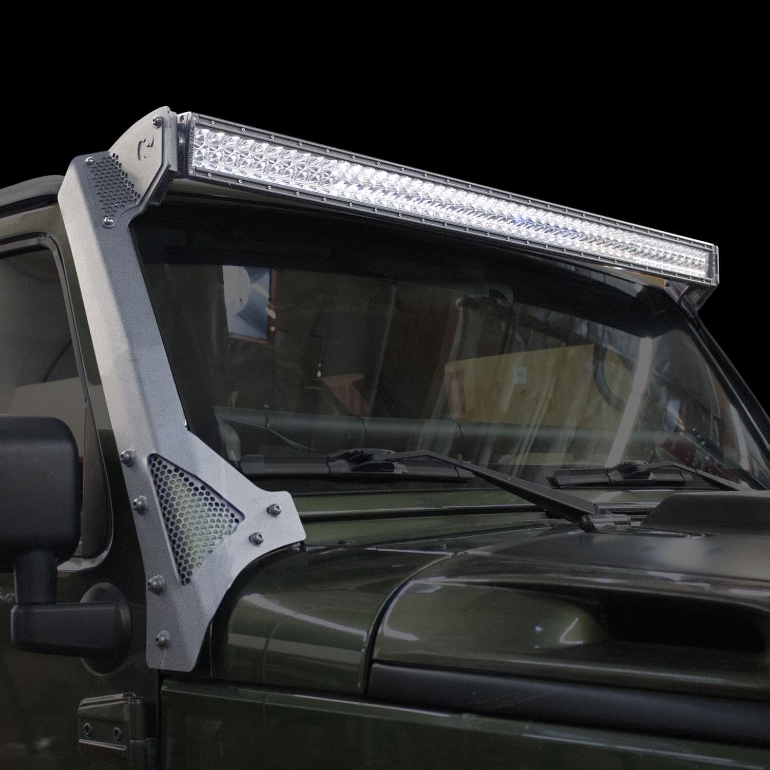 0718 Wrangler JK Black Xe Series Windshield LED Light Bar Mount Bracket product image