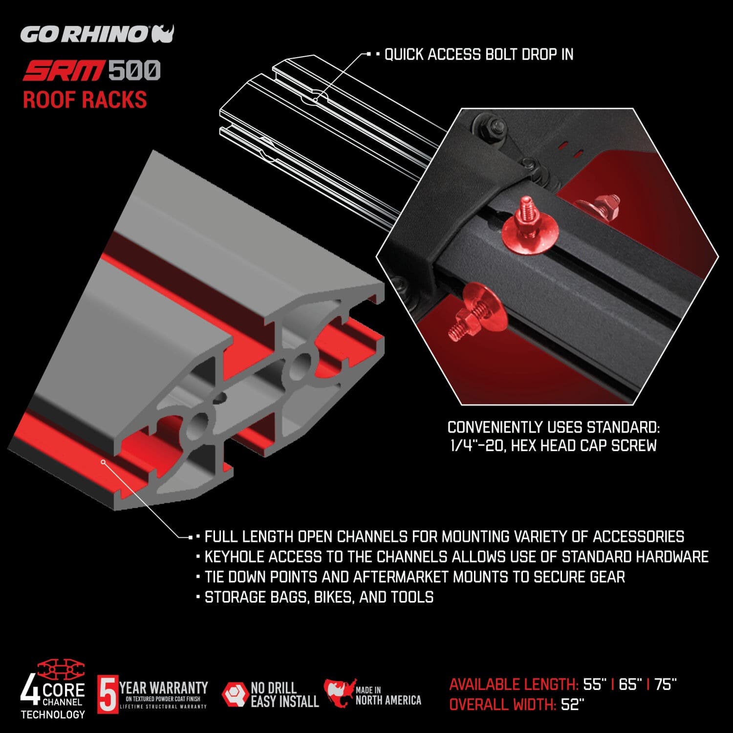 Go Rhino 5935061T - SRM500 - Side Rail Kit for 65 Long Rack - Textured Black product image