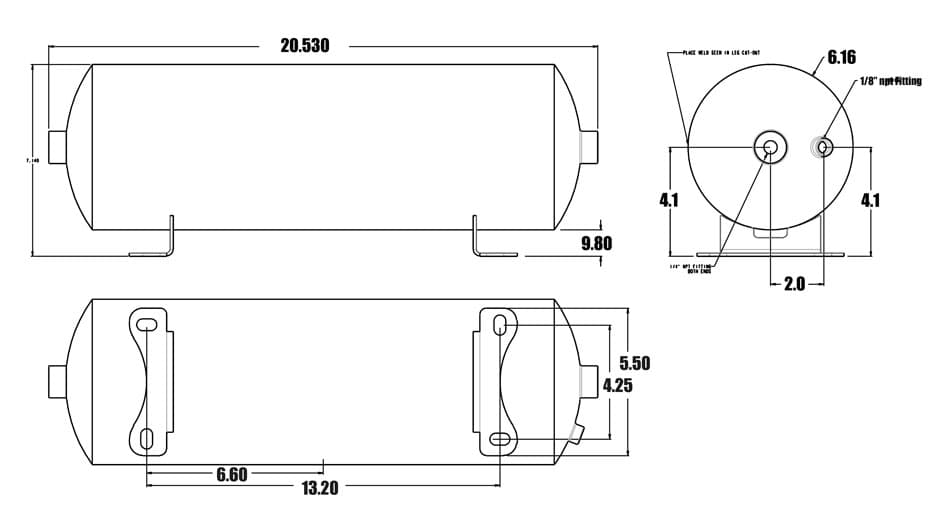 2 Gallon Aluminum Air Tank W/ Two 1/4 Inch NPT Ports And One 1/8 Inch NPT Port20.53 Inch Long And 6.14 Inch Diameter Ridetech product image