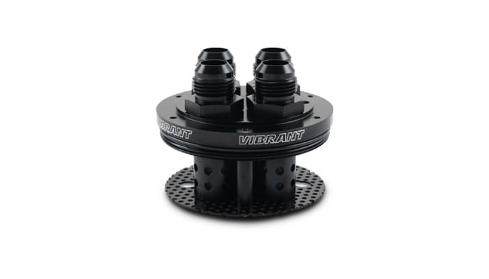 Oil Catch Can Lid; Aluminum; Black Anodized; 4 Port Assembly; product image