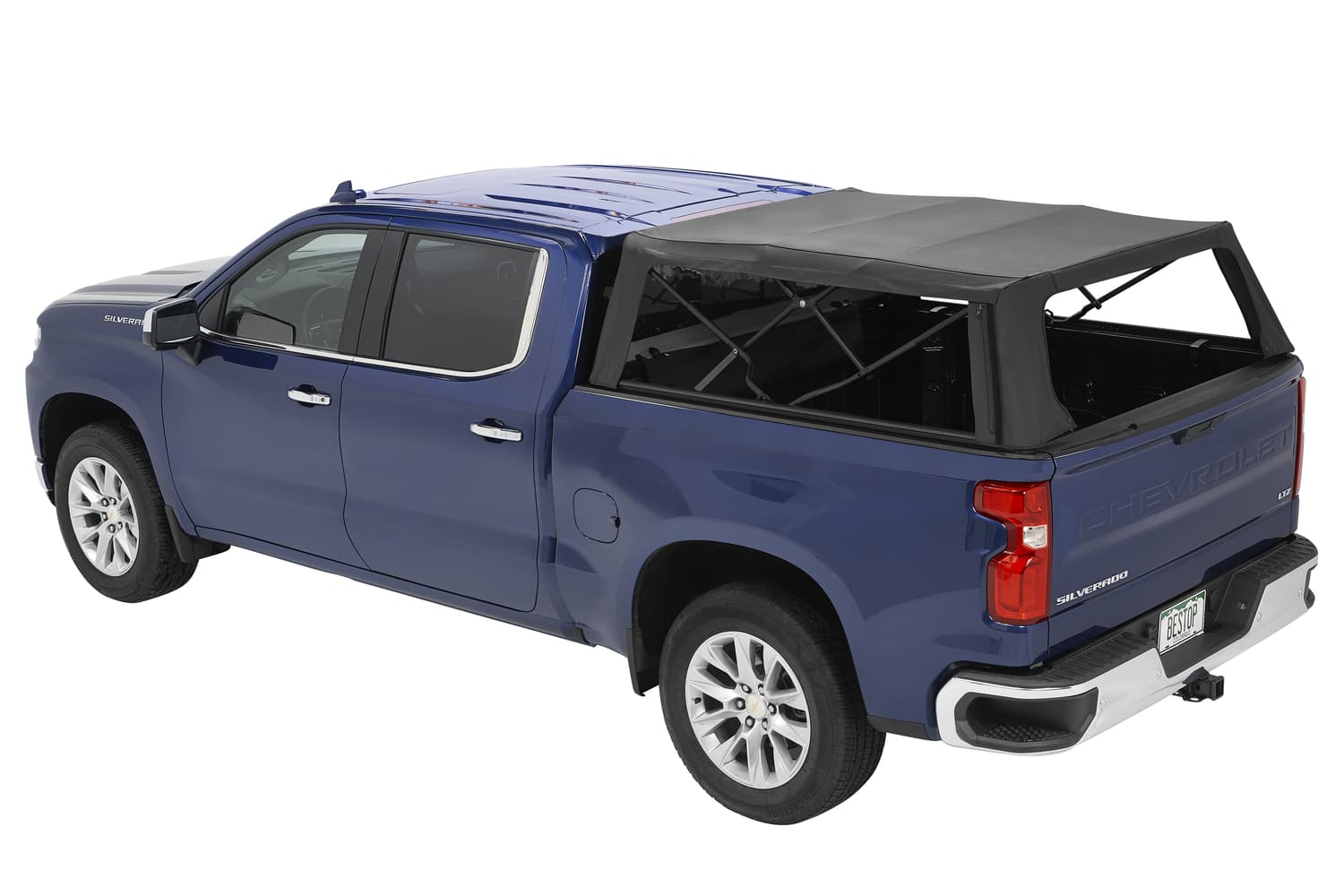 Supertop Truck Bed Cap 2 For Chevy/GMC 2019-2024 Silverado/Sierra 1500 5.8 Foot Black Diamond PVC Coated Sailcloth No Drill Bestop product image