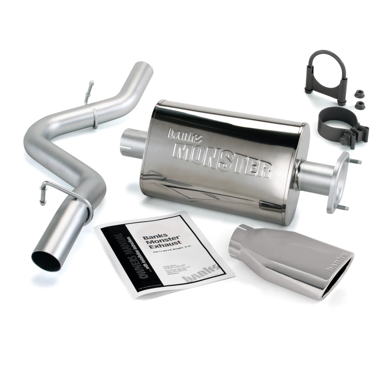 Monster Exhaust System Single Exit Chrome Ob Round Tip 00-03 Jeep 2.5/4.0L Wrangler Banks Power product image