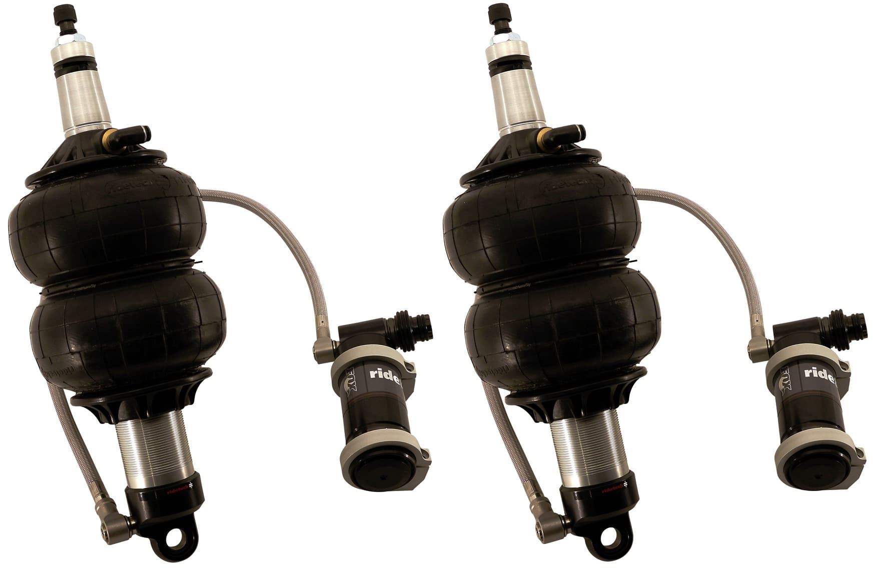 Front TQ Shockwaves 1000 Series W/ 2.9 Inch Stroke And 2 Inch Stud Pair Of Triple Adjustable Shock waves 6.5 Inch Dble Convoluted W/ 1/4 Inch Fittings And Bearing Spacers 1/2 Inch And 5/8 Inch 9.6 Inch X 11.9 Inch W/ A 10.75 -11 Inch Ride Height Ridetech product image