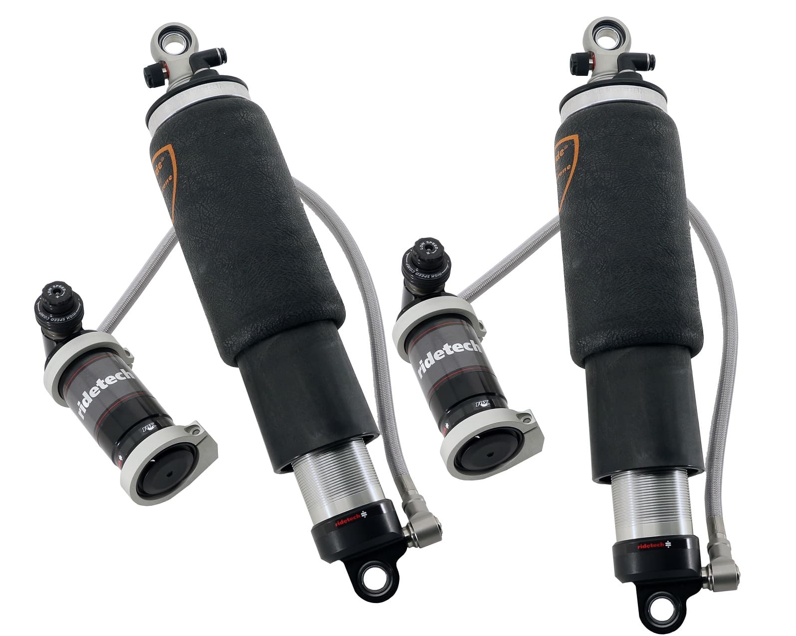 Rear TQ Shockwaves 7000 Series W/ 4.1 Inch Stroke 1.7 Inch Eye Pair Of Triple Adjustable Shock waves 4 Inch Rolling Sleeve W/ 1/4 Inch Fittings And Bearing Spacers 1/2 Inch And 5/8 Inch 10.75 Inch X 14.25 Inch W/ A 12.5 -12.75 Inch Ride Height Ridetech product image