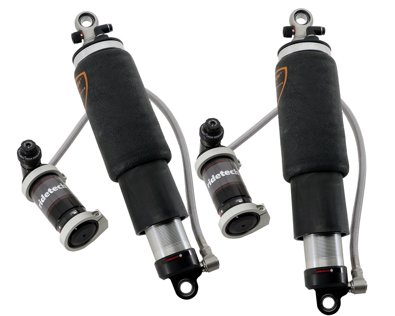 Rear TQ Shockwaves 7000 Series W/ 5.2 Inch Stroke And 1.7 Inch Eye Pair Of Triple Adjustable Shock waves 4 Inch Rolling Sleeve W/ 1/4 Inch Fittings And Bearing Spacers 1/2 Inch And 5/8 Inch 11.85 Inch X 16.4 Inch W/ A 14 -14.5 Inch Ride Height Ridetech product image