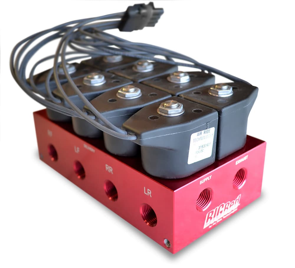 Bigred Analog 4 Way Air Suspension Control System W/ 5 Gallon Tank 2 Air Compressors 5 Gallon Tank Bigred Electric Valve 3/8 Inch Airline Fittings And A Control Panel W/ 4 Electric Switches And 2 Dual Needle Gauges Ridetech product image
