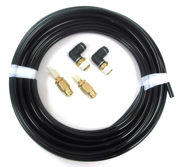 Ridetech 32000002 Inflation kit with 30ft. 1/4 airline, 2 1/4 npt elbows and 2 schrader valves. product image