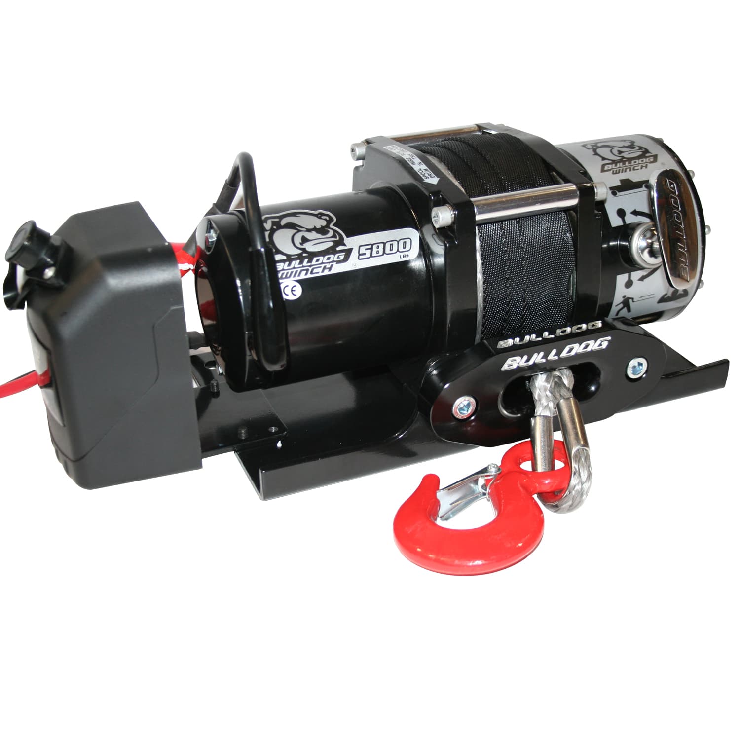 5,800 LB Trailer Winch 55 Ft Synthetic Rope Roller Fairlead Mount Plate Low Profile Bulldog Winch product image