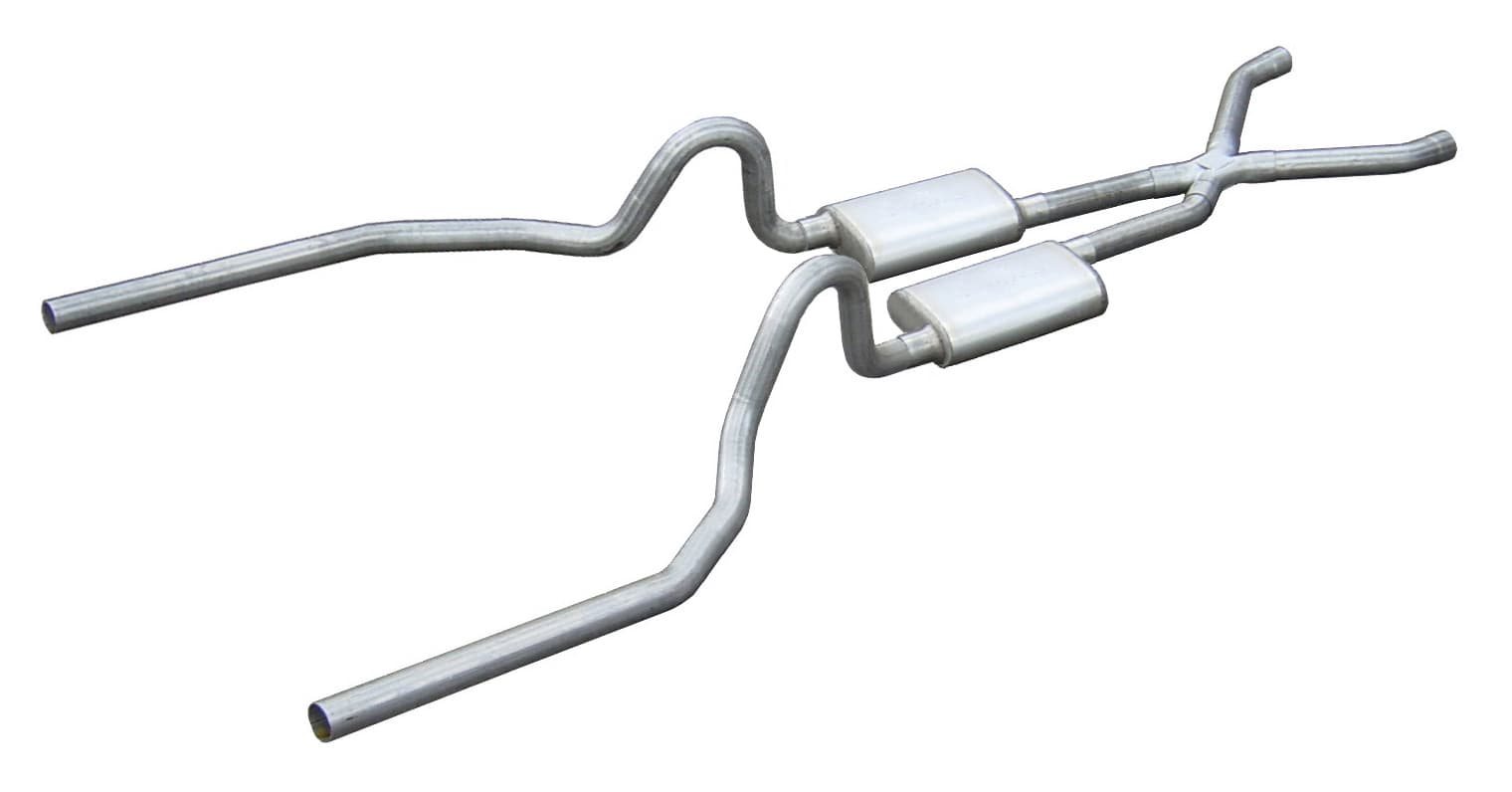 Pypes Performance exhaust Crossmember Back w/X-Pipe Exhaust System 65-70 Mustang Split Rear Dual Exit 2.5 in Intermediate And Tail Pipe Race Pro Mufflers/Hardware Incl Tip Not Incl Pypes Exhaust