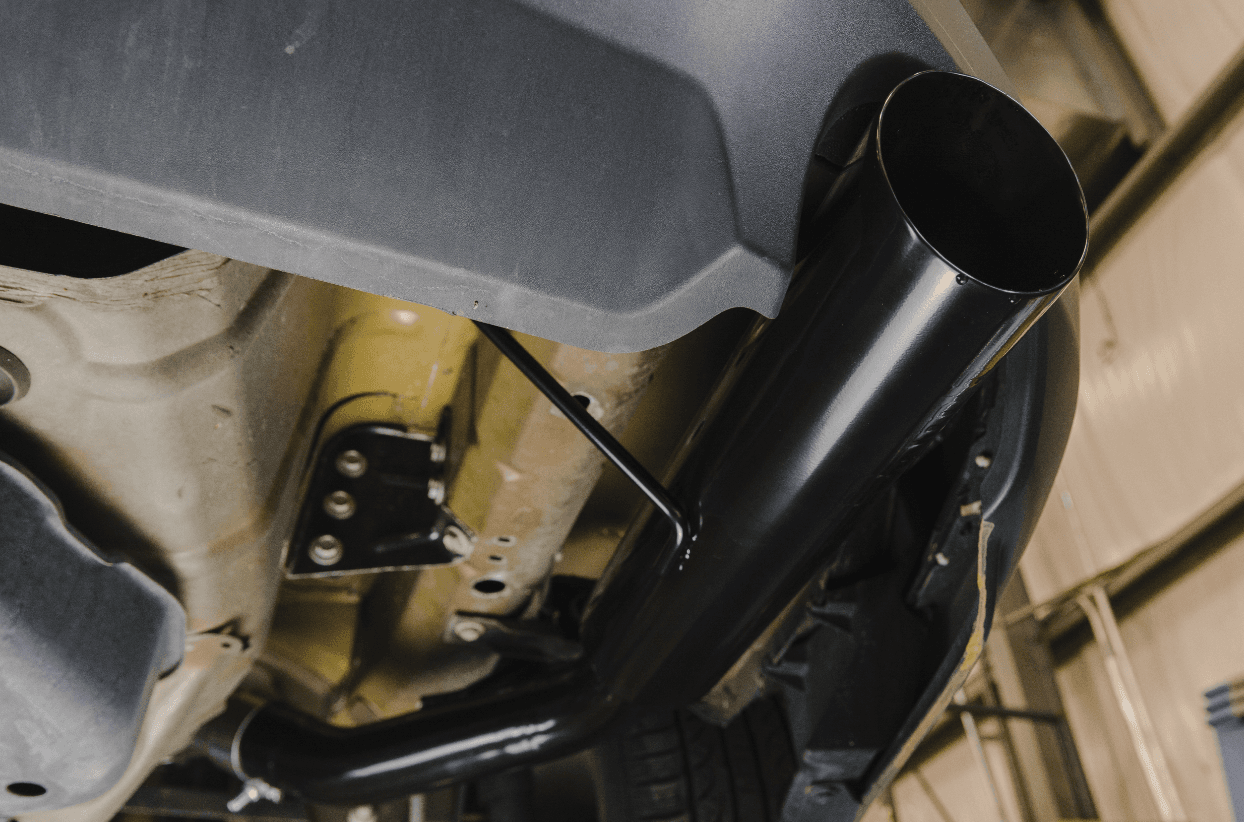 Cat Back Exhaust System 05-10 Mustang GT Split Rear Dual Exit 2.5 in Intermediate And Tail Pipe M80 Muffler/Hardware/4 in Black Tips Incl Natural Finish 409 Stainless Steel Pypes Exhaust product image