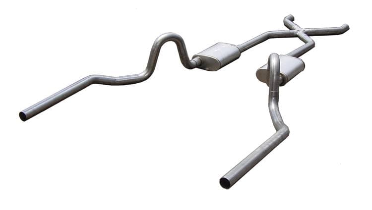 Crossmember Back w/X-Pipe Exhaust System 64-72 A-Body Split Rear Dual Exit 2.5 in Intermediate And Tail Pipe Violator Mufflers/Hardware Incl Tip Not Incl Pypes Exhaust product image