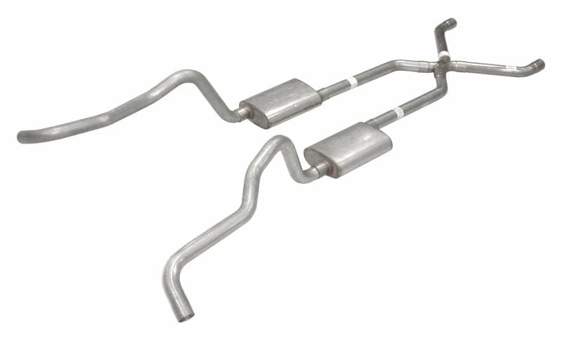 Crossmember Back w/X-Pipe Exhaust System 55-57 Chevy Wagon Split Rear Dual Exit 2.5 in Intermediate And Tail Pipe Hardware Incl Muffler And Tip Not Incl Pypes Exhaust product image