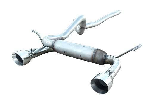 Cat Back Exhaust System 07-18 Wrangler JK 2 Door Split Rear Dual Exit 2.5 in Intermediate And Tail Pipe Street Pro Muffler/Hardware/4.5 in Polished Tips Incl Natural Finish 409 Stainless Steel Pypes Exhaust product image