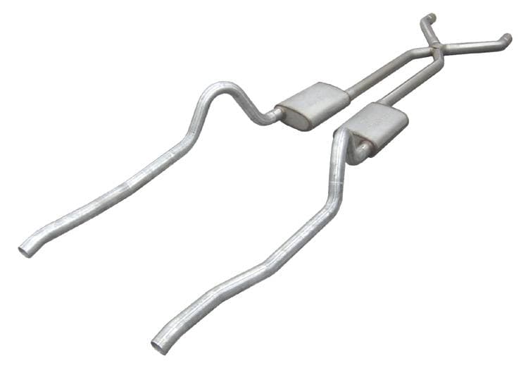 Crossmember Back w/X-Pipe Exhaust System 67-73 Mopar A-Body Split Rear Dual Exit 2.5 in Intermediate And Tail Pipe Hardware Incl Muffler And Tip Not Incl Pypes Exhaust product image