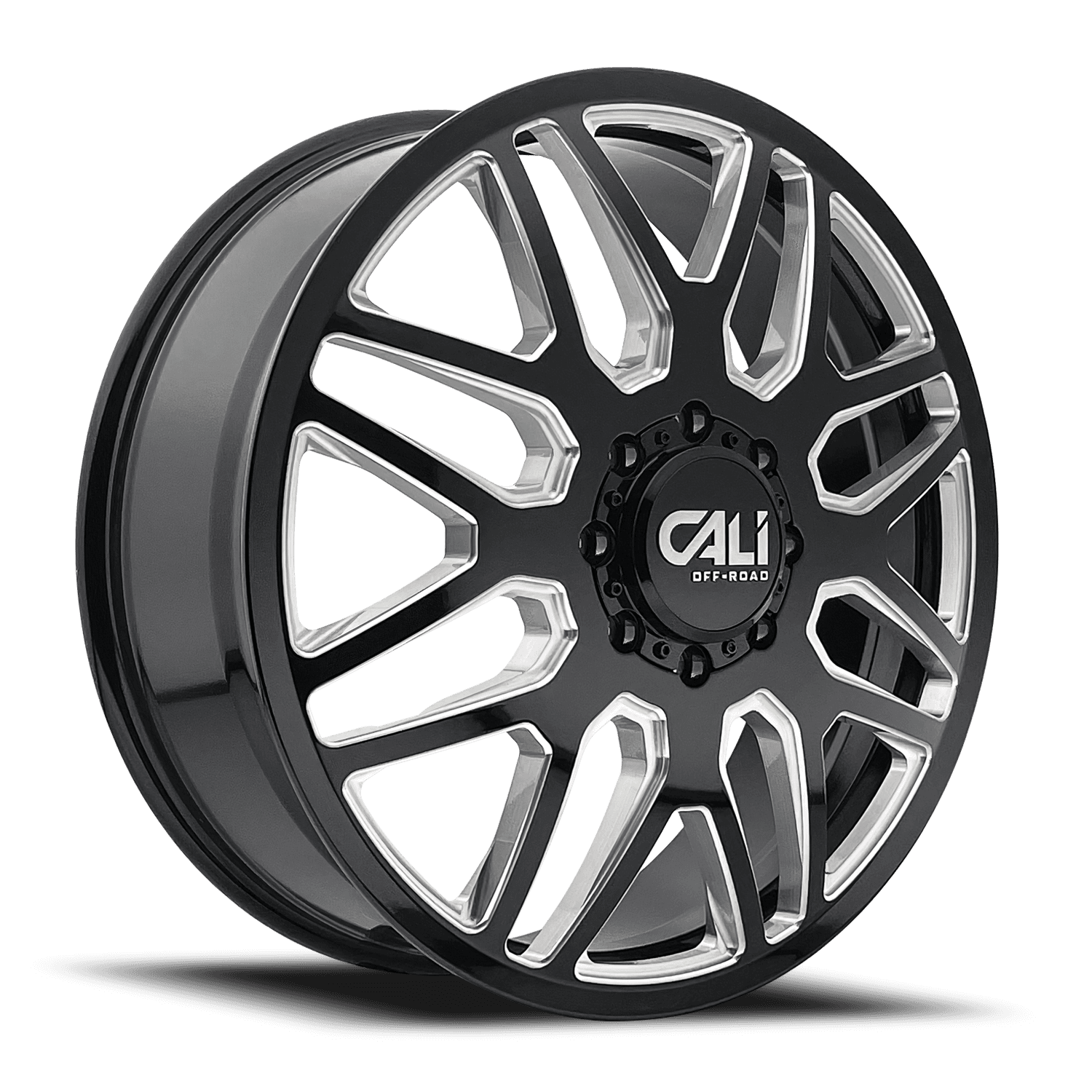 Dually Wheels Invader Dually 9115D GB-M 24x8.25 Milled Spokes Gloss Black 8 On 200 Bolt Pattern 115 Offset Cali Offroad Wheels product image