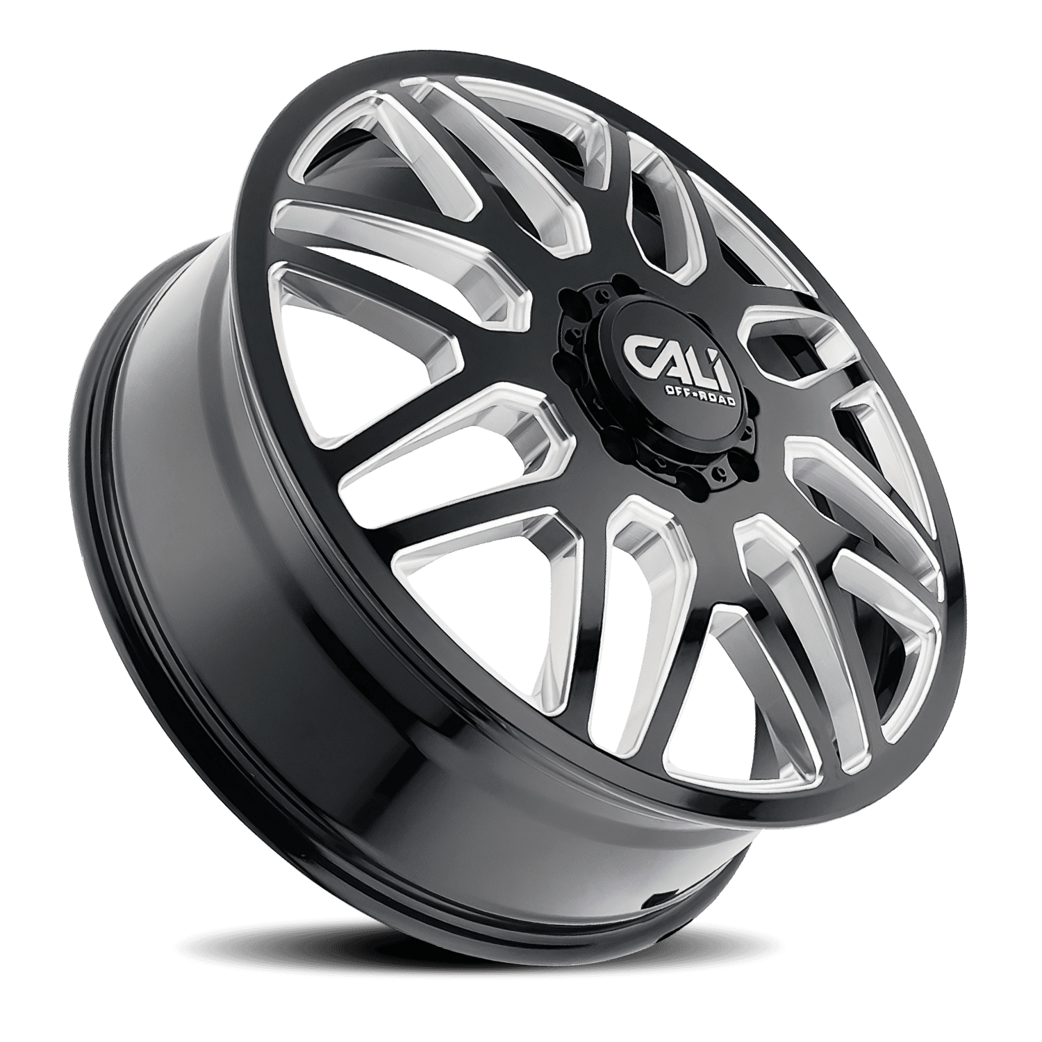 Dually Wheels Invader Dually 9115D GB-M 24x8.25 Milled Spokes Gloss Black 8 On 200 Bolt Pattern 115 Offset Cali Offroad Wheels product image