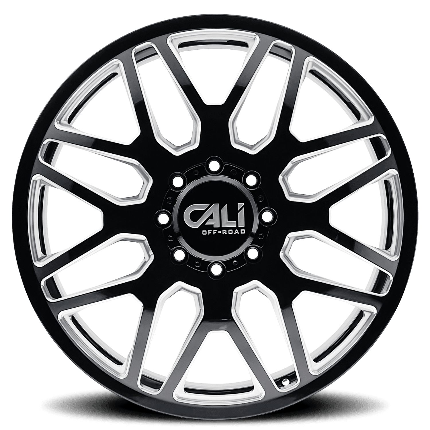 Dually Wheels Invader Dually 9115D GB-M 24x8.25 Milled Spokes Gloss Black 8 On 200 Bolt Pattern 115 Offset Cali Offroad Wheels product image