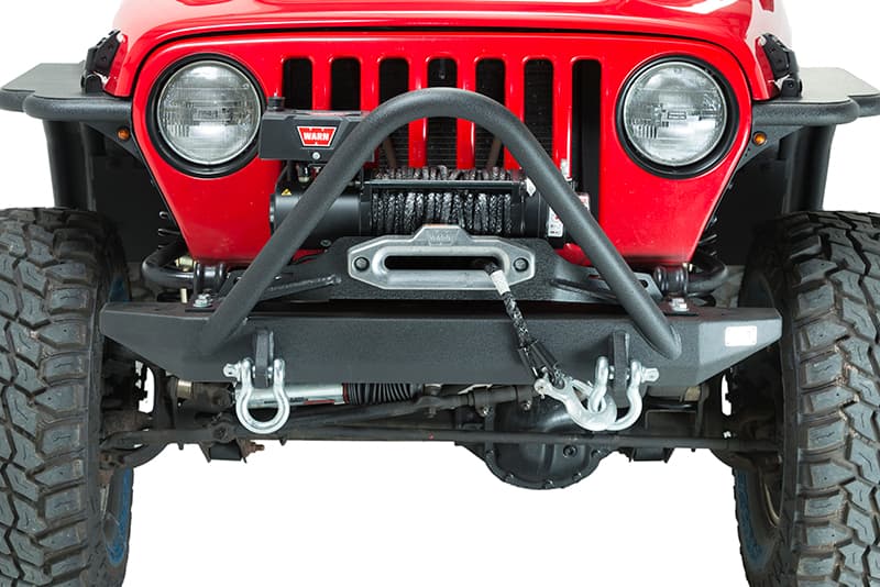 Jeep TJ Front Bumper W/Stinger 97-06 Wrangler TJ Rubicon and Unlimited Steel Black Textured Powdercoat Piranha Series Fishbone Offroad product image
