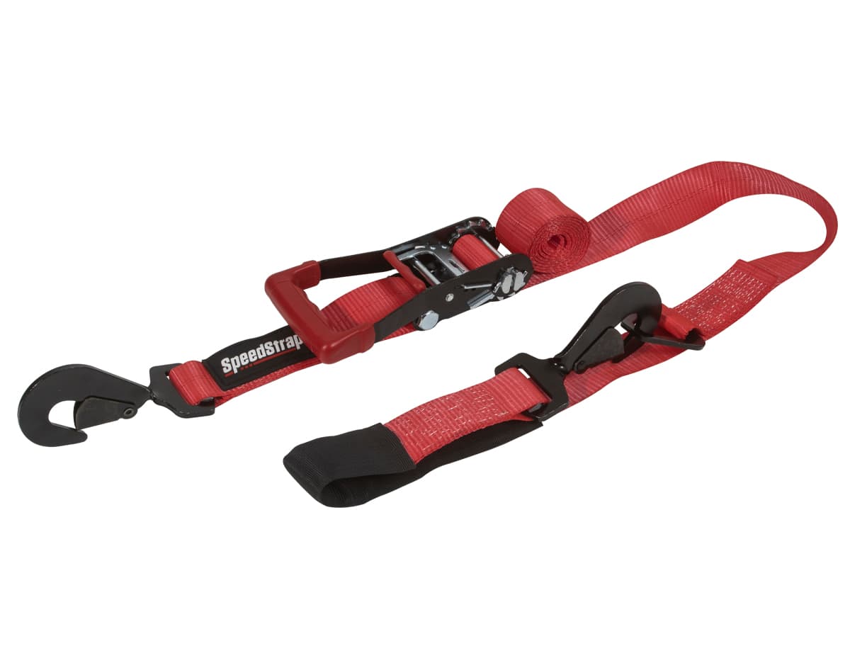 2 Inch x 10' Ratchet Tie Down w/ Twisted Snap Hooks and Axle Strap Combo Red SpeedStrap product image