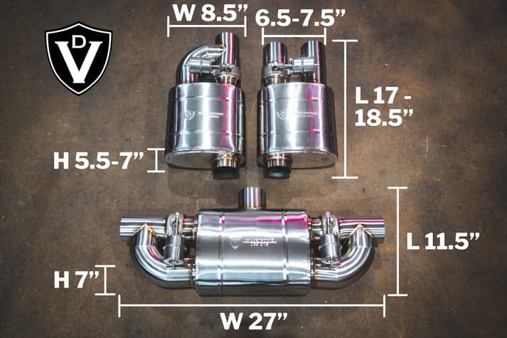 Universal Muffler Kit, Single Inlet Dual Outlet, 76MM 3.0 Inch 2 Mufflers Valvetronic Designs product image