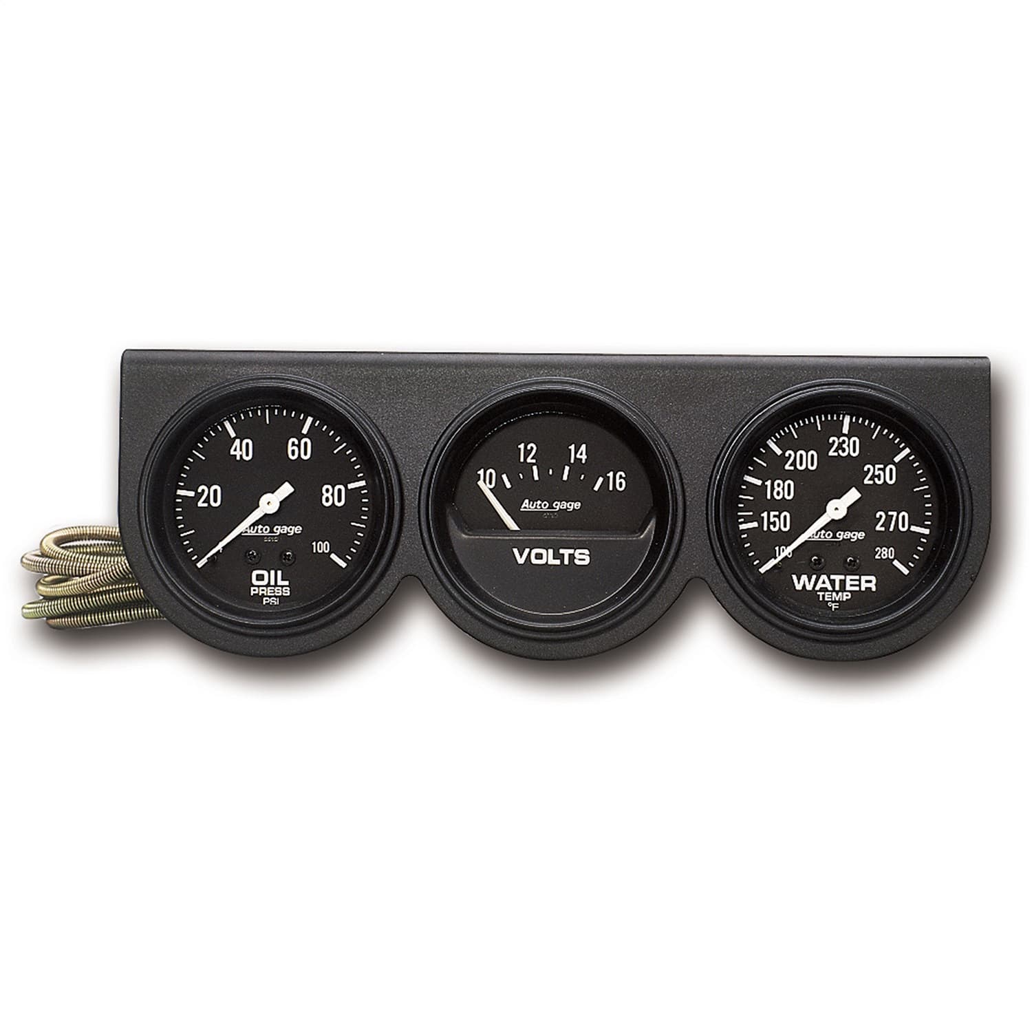 Autometer 2398 Gauge Console, Oilp/Wtmp/Volt, 2 5/8, 100psi/280?f/16v, Blk Dial, Blk Bzl, ag product image