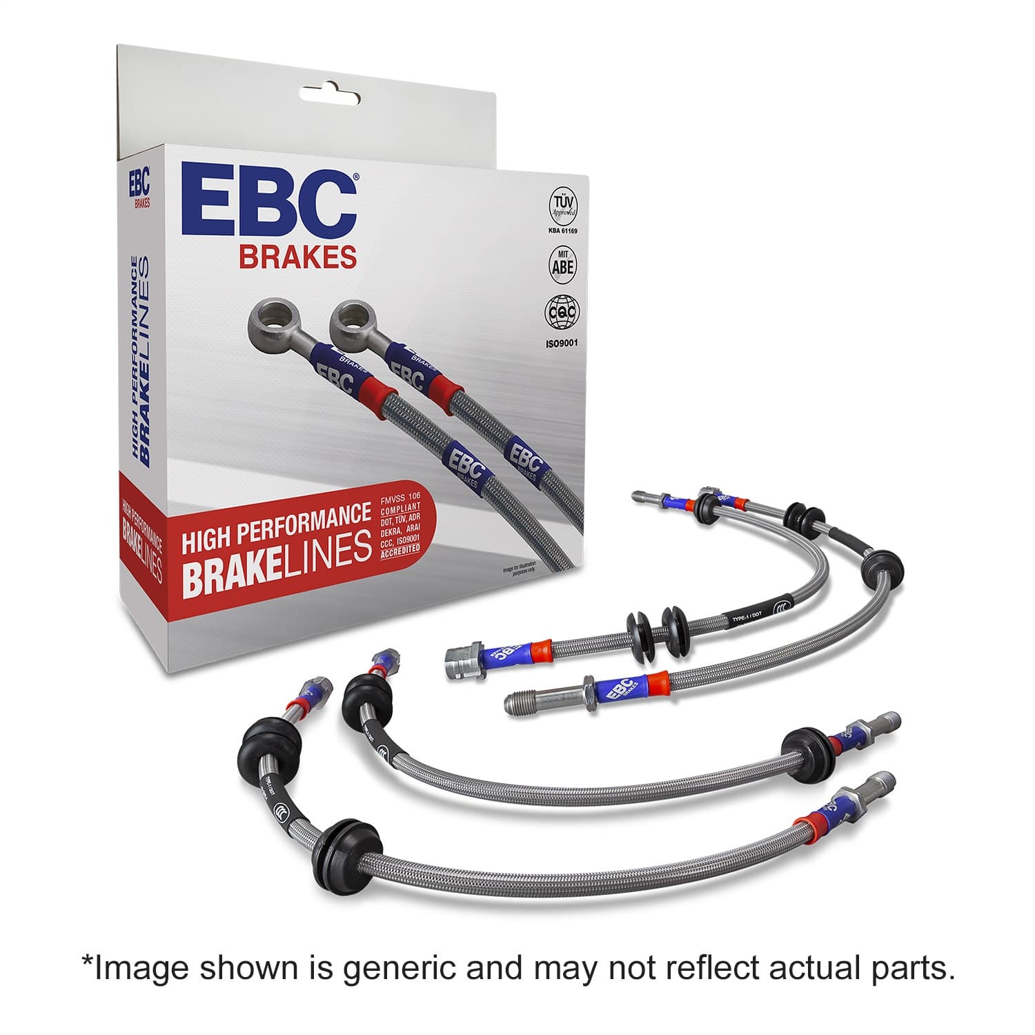 EBC Stainless Braided Brake Lines; Front and Rear; FMSI Pad No. D203; Vented Front; 5 Bolt Holes; 298mm Dia.; 95.5mm Center Hole Dia.; product image