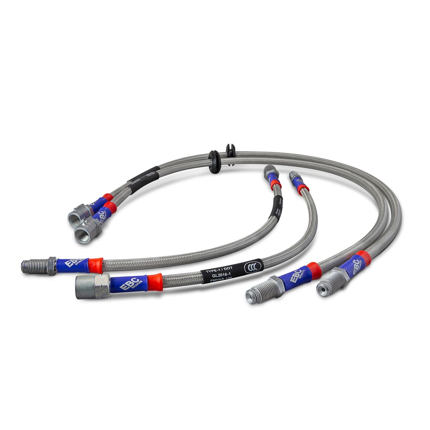 EBC Stainless Braided Brake Lines; Front and Rear; FMSI Pad No. D203; Vented Front; 5 Bolt Holes; 298mm Dia.; 95.5mm Center Hole Dia.; product image