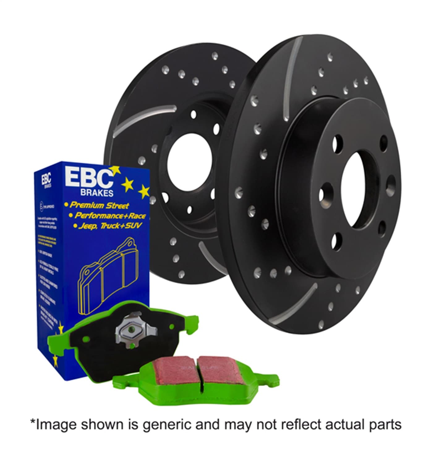 EBC Brakes S10 Kits Greenstuff 2000 and GD Rotors; Front; FMSI Pad No. D1618; Vented; 4 Bolt Holes; 284mm Dia.; 44mm Height; 22mm Thick; 59mm Center Hole Dia.;
