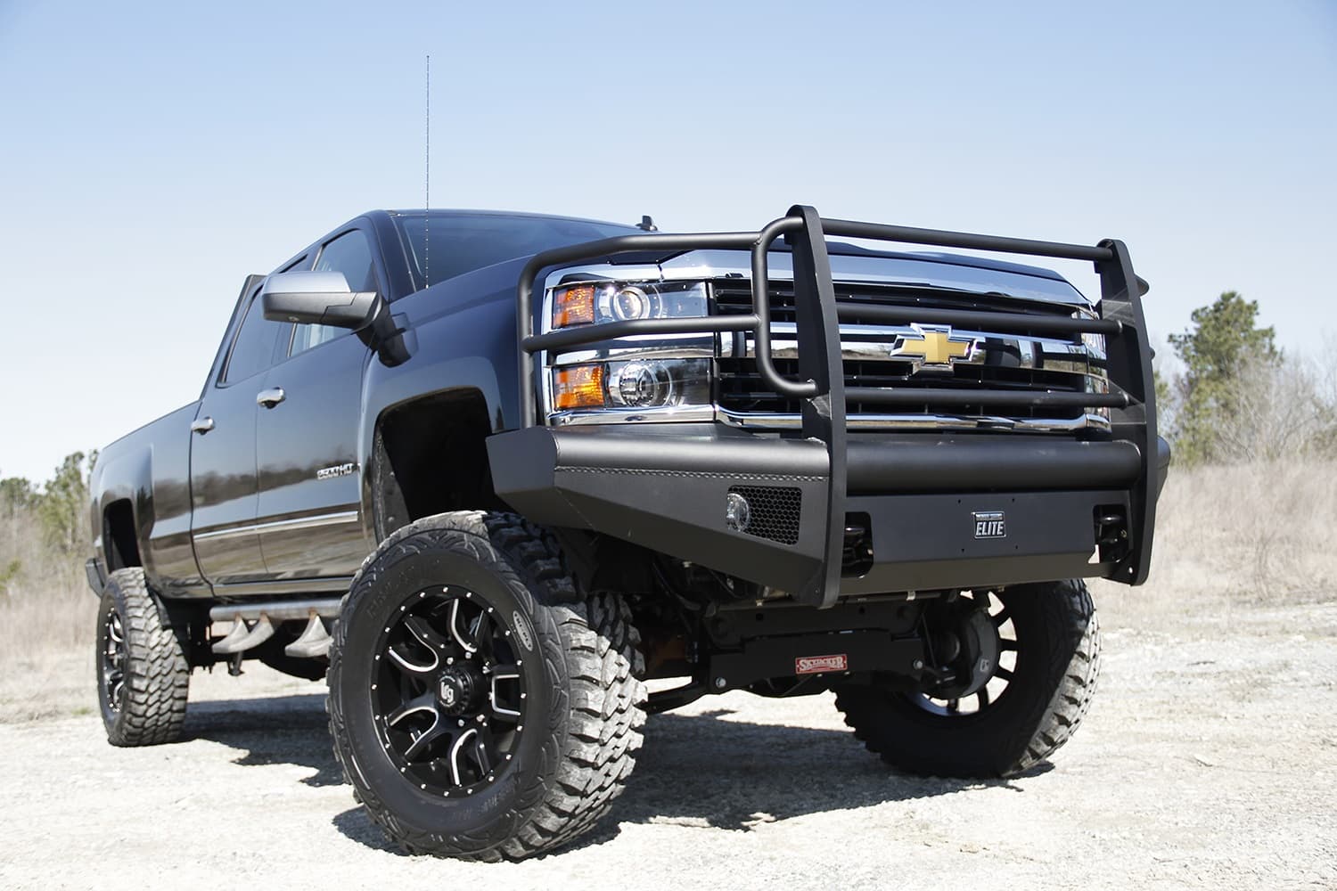 Elite Front Ranch Bumper; 2 Stage Black Powder Coated; w/Full Grill Guard And Tow Hooks; product image