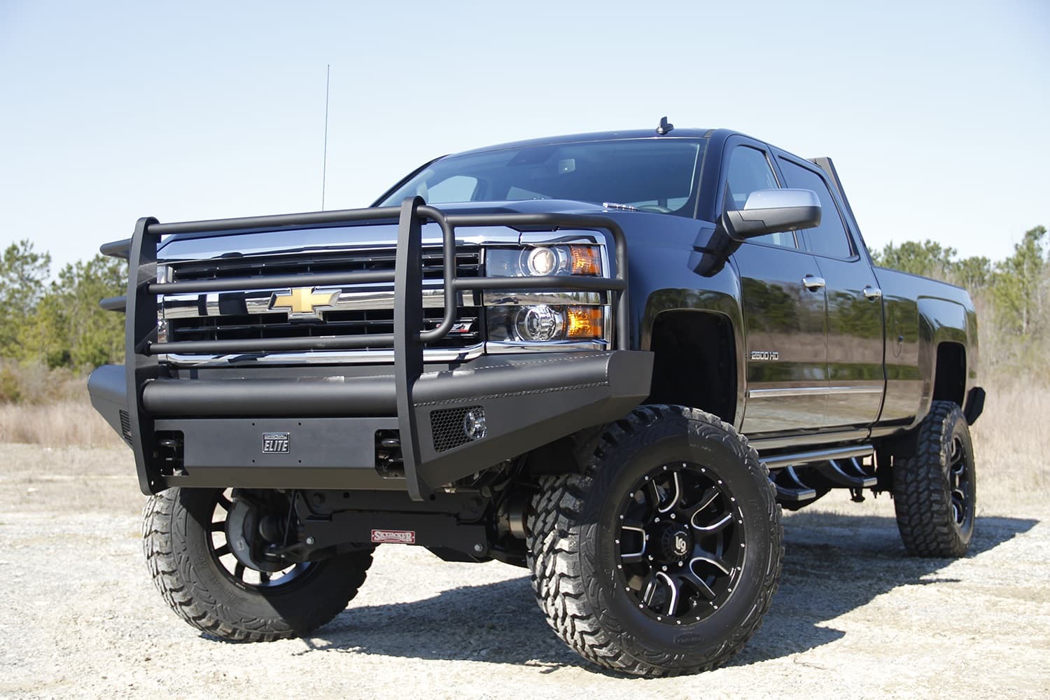 Elite Front Ranch Bumper; 2 Stage Black Powder Coated; w/Full Grill Guard And Tow Hooks; product image
