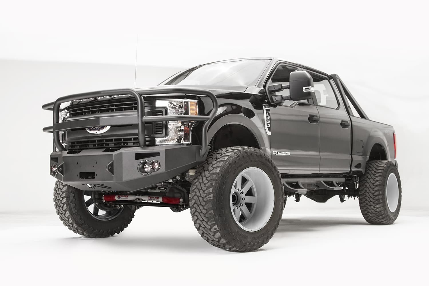 Premium Winch Front Bumper; 2 Stage Black Powder Coated; w/Full Grill Guard; product image