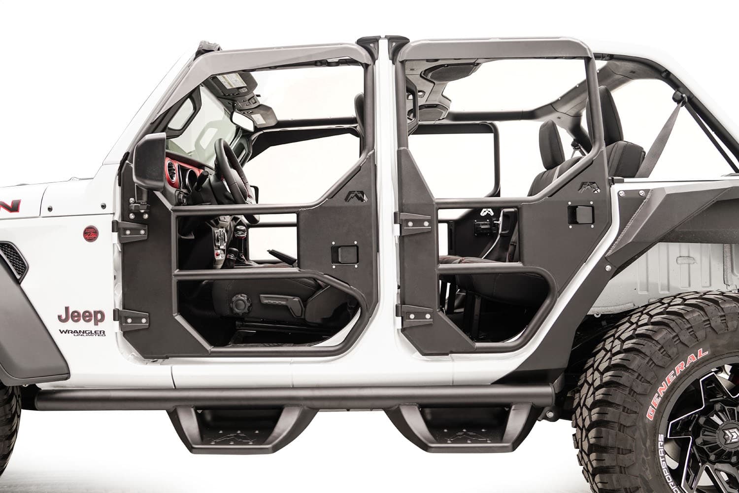 Fab Fours 18c JL 4door; Rear Door; Rattle Resistant Nonlocking Door Handlesstyle Limiting Straps