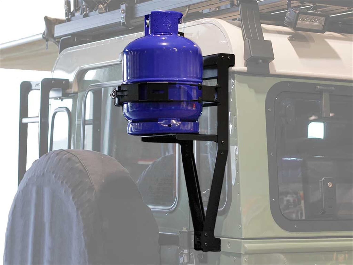 Gas/Propane Bottle Holder; Incl. Gas Bottle Frame; Base Plate; Adjustable Gas Bottle Clamp; Black Powder Coated; product image