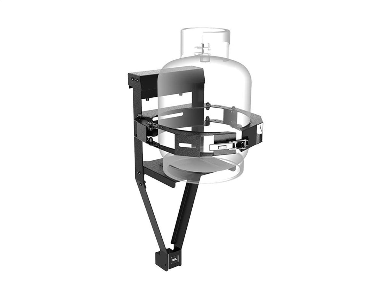 Front Runner Gas/Propane Bottle Holder; Incl. Gas Bottle Frame; Base Plate; Adjustable Gas Bottle Clamp; Black Powder Coated;