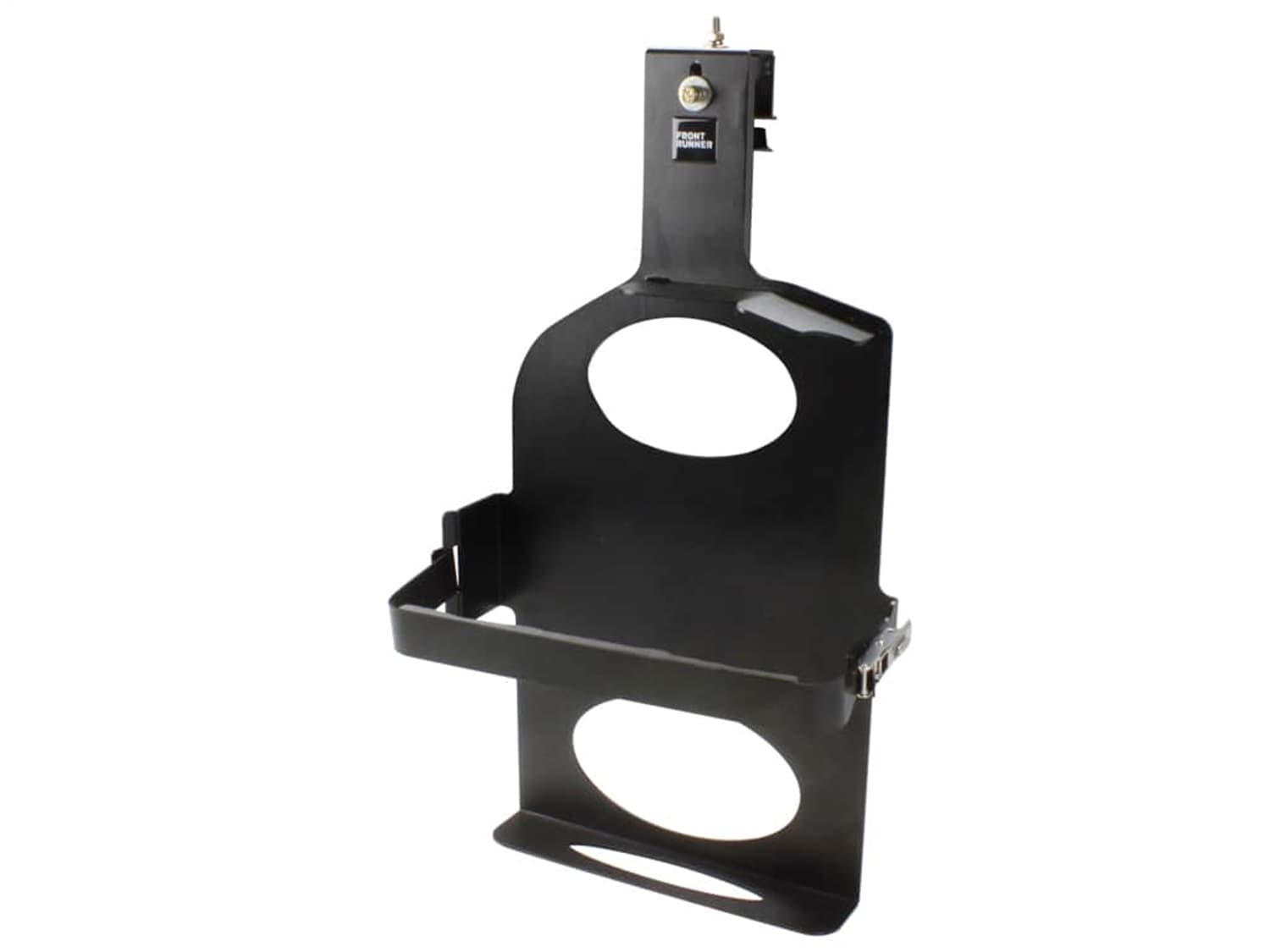 Side Mount Jerry Can Holder; Incl. Installation Hardware; Fitting Instruction; Black Powder-Coated; High Strength Steel; 9.1 in. L x 15.2 in. W x 28 in. H; product image