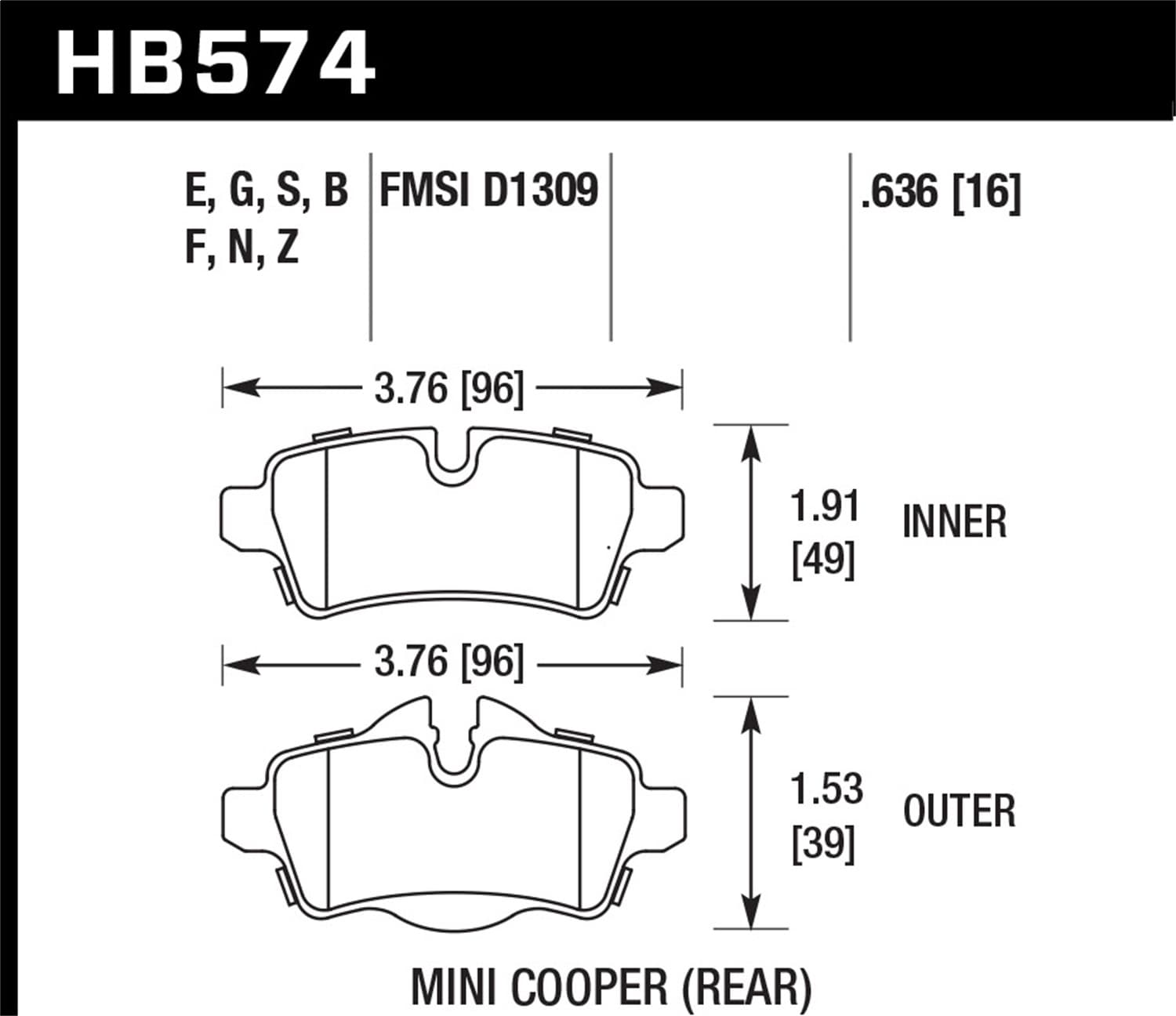 HPS Disc Brake Pad; 0.636 Thickness; product image