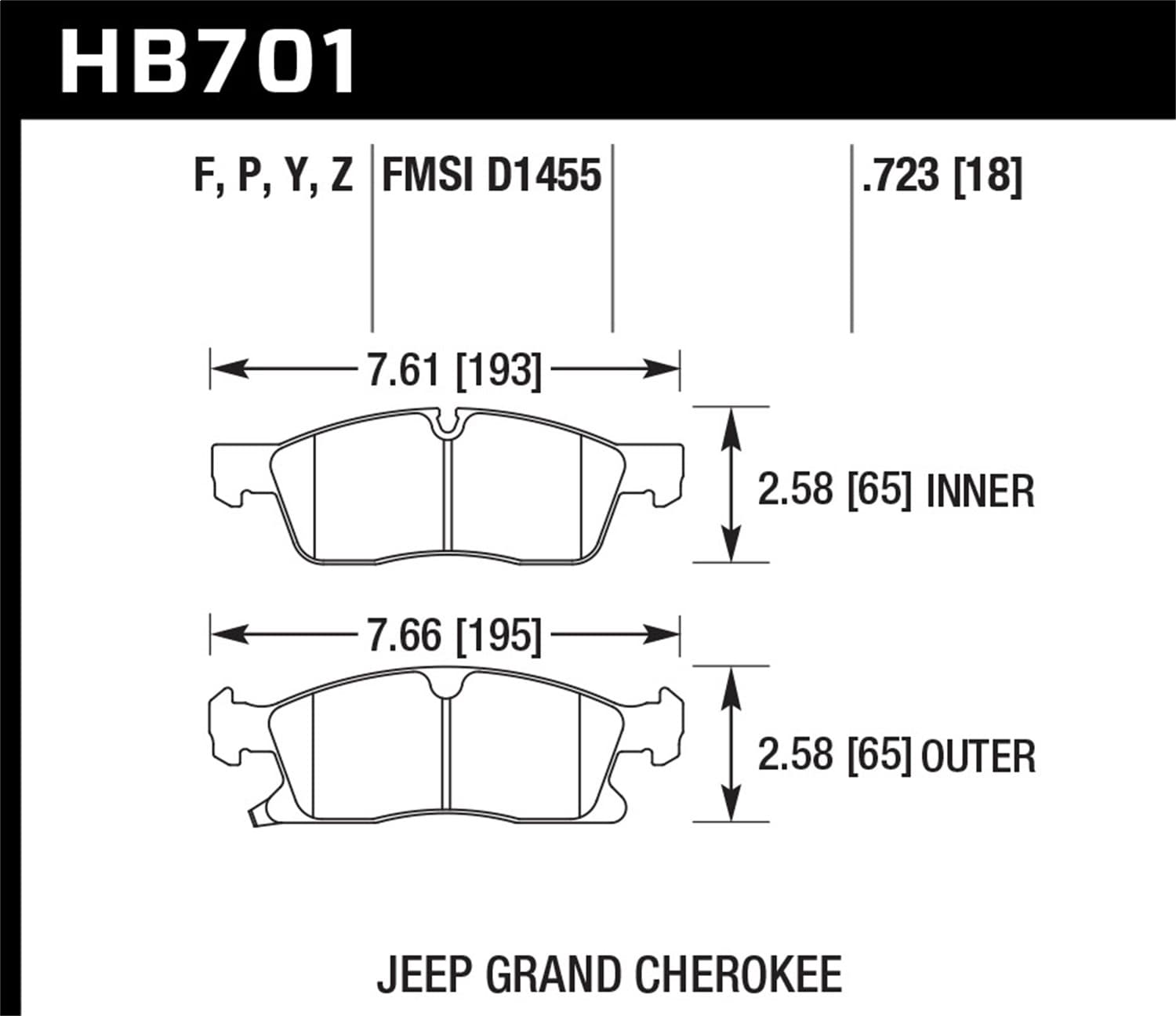 SuperDuty Disc Brake Pad; 0.723 Thickness; FMSI Plate #D1455; product image