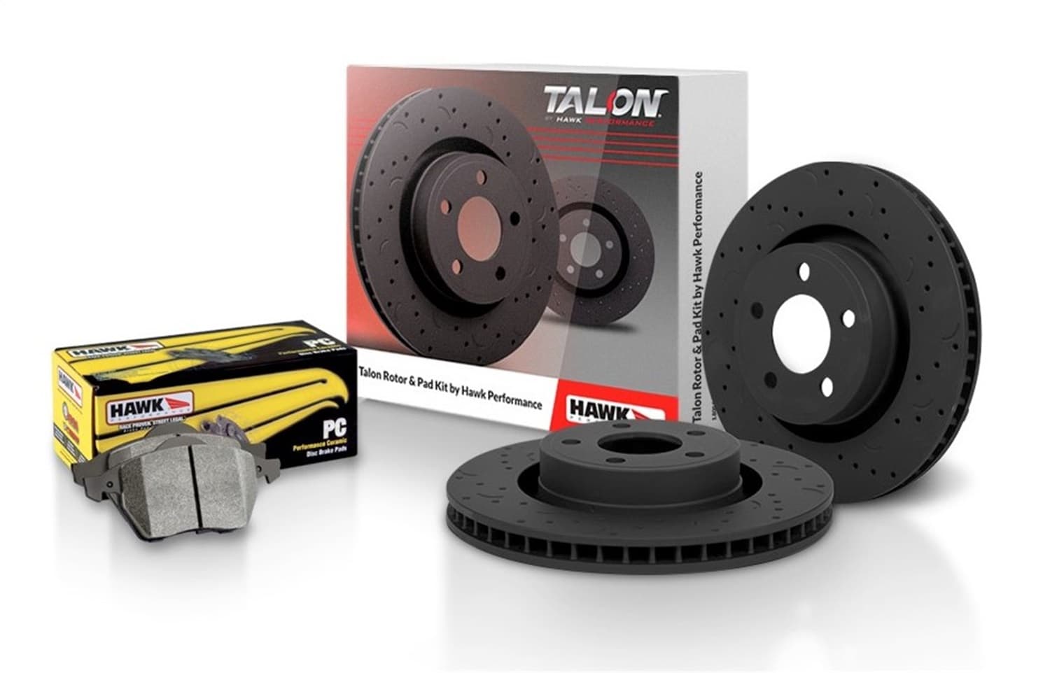 Hawk Performance Talon Street Rotor And Brake Pad Kit; Cross Drilled And Slotted w/LTS Pads; Front;