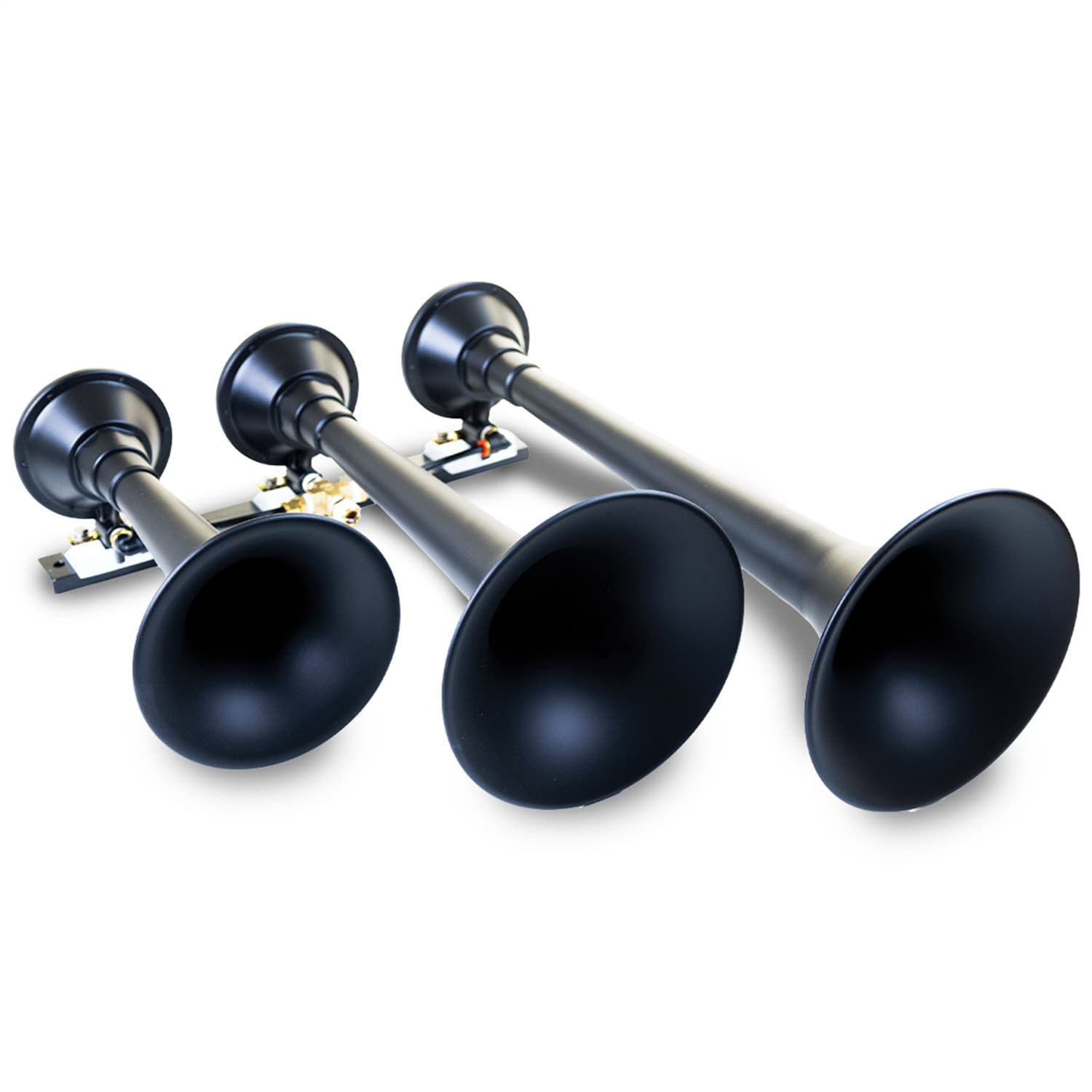 Black Triple Horn; 18.25 in. / 14.75 in. / 10 in. Trumpets; XCR2.0 Coated Zinc Alloy; product image