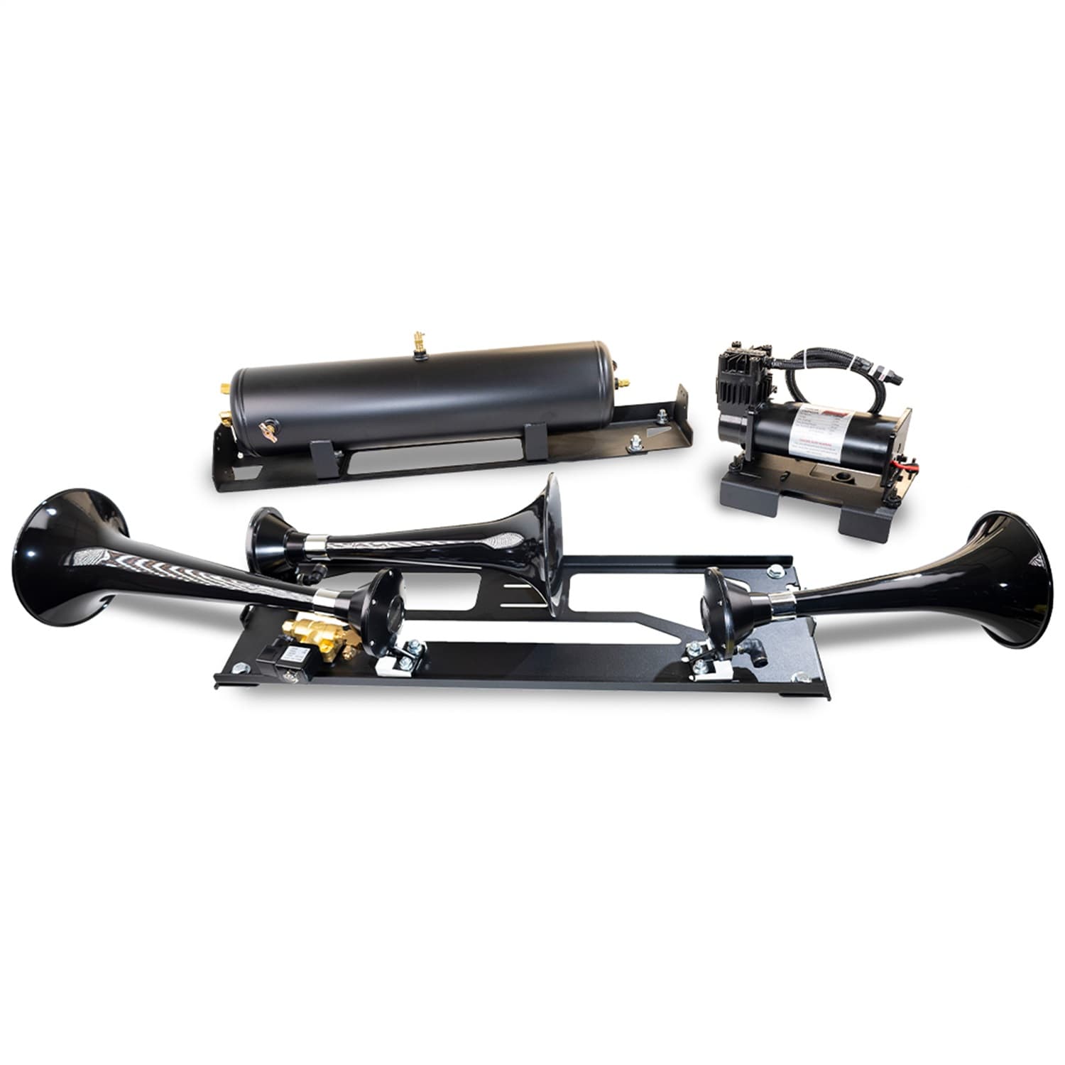 Onboard Air System w/Horns; Includes Triple Black Horns PN[230]/ 150 PSI Air Compressor PN[6450RC]/ 3.0 Gallon Air Tank PN[6350RT]; product image